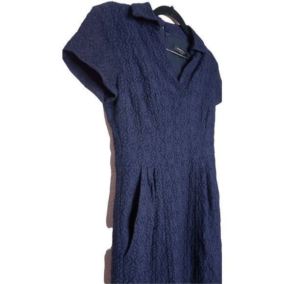 Nanette Lepore Sz 2 Navy Blue Shift Dress w/‎ Pockets Midi Dress - Picture 3 of 7